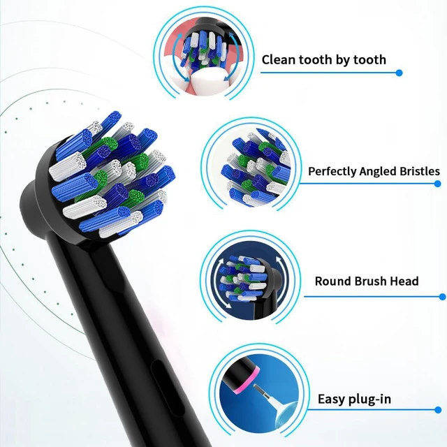 Alt view image 5 of 7 - 8pcs Replacement Heads Compatible with Oral B Electric Toothbrush, 4pcs Precision Clean and 4pcs Cross Clean Brush Heads, Black