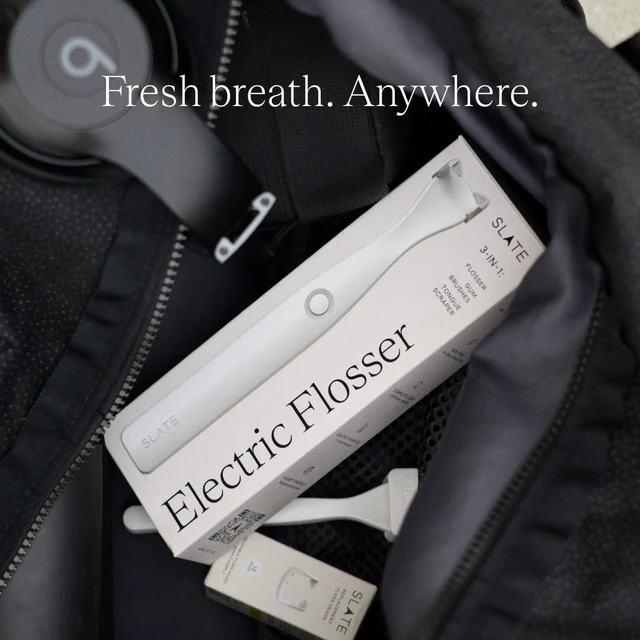 Alt view image 4 of 7 - Origin 3-in-1 Battery-Powered Electric Flosser, Dentist Invented | 3-in-1: Woven Floss + Gum Brushes + Tongue Scraper, The Easy, Effective Way to Floss Daily, Reusable & Non-Toxic Floss Heads