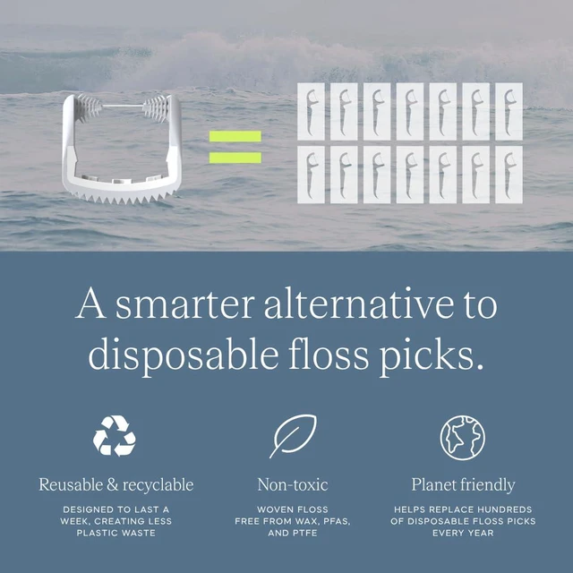 Alt view image 6 of 7 - Origin 3-in-1 Battery-Powered Electric Flosser, Dentist Invented | 3-in-1: Woven Floss + Gum Brushes + Tongue Scraper, The Easy, Effective Way to Floss Daily, Reusable & Non-Toxic Floss Heads
