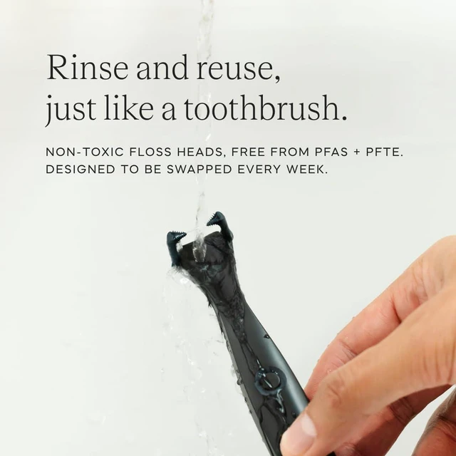 Alt view image 7 of 7 - Origin 3-in-1 Battery-Powered Electric Flosser, Dentist Invented | 3-in-1: Woven Floss + Gum Brushes + Tongue Scraper, The Easy, Effective Way to Floss Daily, Reusable & Non-Toxic Floss Heads