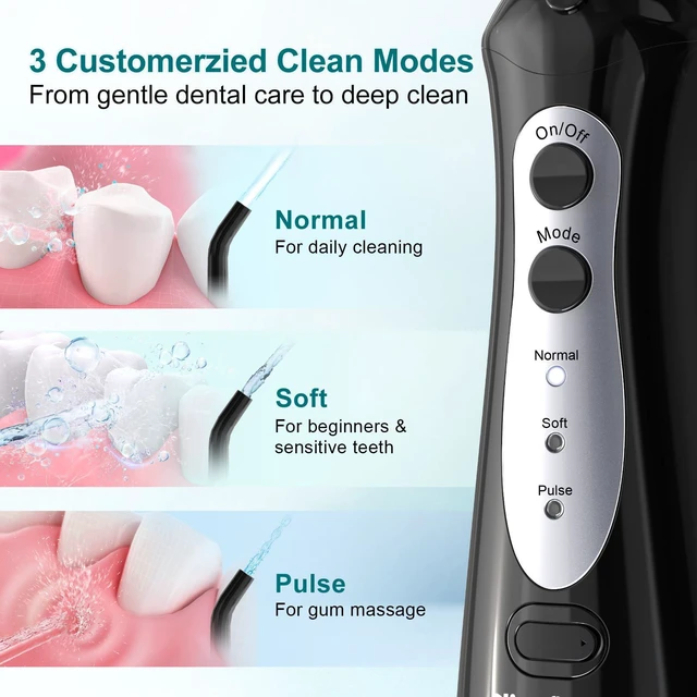 Alt view image 3 of 7 - Water Dental Flosser Teeth Pick - Fast Charge Cordless Teeth Cleaner, 3 Modes Portable Oral Irrigator, IPX7 Waterproof Electric Water Dental Flosser for Tonsil Stone, 300ML Tank