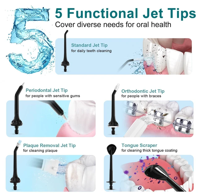 Alt view image 4 of 7 - Water Dental Flosser Teeth Pick - Fast Charge Cordless Teeth Cleaner, 3 Modes Portable Oral Irrigator, IPX7 Waterproof Electric Water Dental Flosser for Tonsil Stone, 300ML Tank