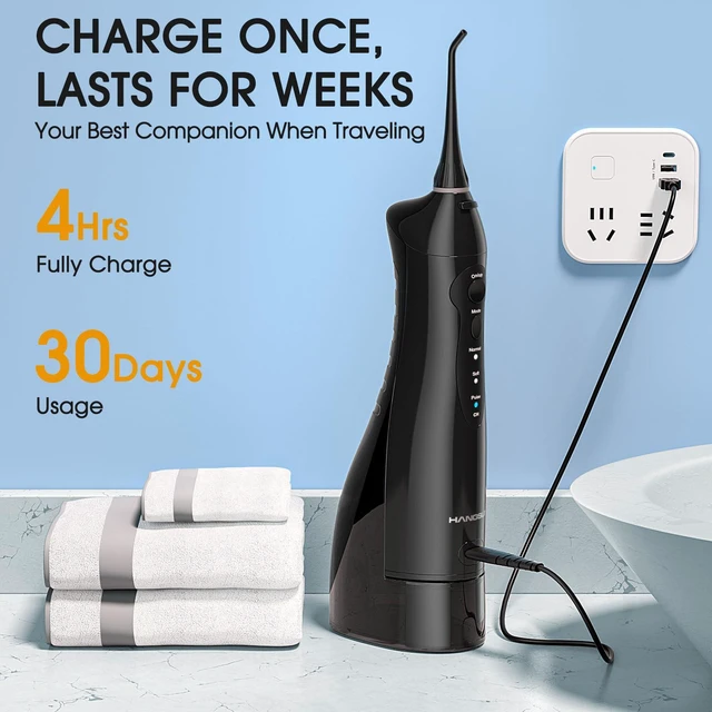 Alt view image 4 of 7 - Water Flossers for Teeth Cordless Rechargeable Dental Oral Irrigator Water Jet for Teeth Braces Care with 6 Jet Tips for Travel and Home Use (Black)