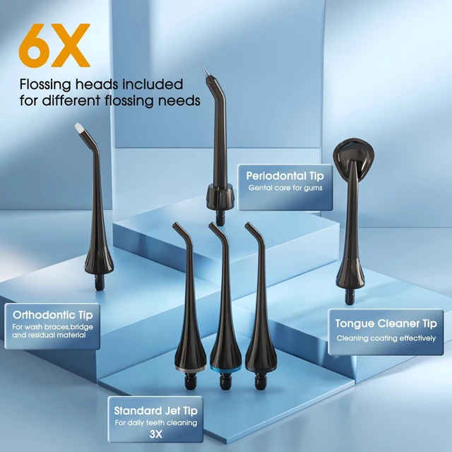 Alt view image 5 of 7 - Water Flossers for Teeth Cordless Rechargeable Dental Oral Irrigator Water Jet for Teeth Braces Care with 6 Jet Tips for Travel and Home Use (Black)