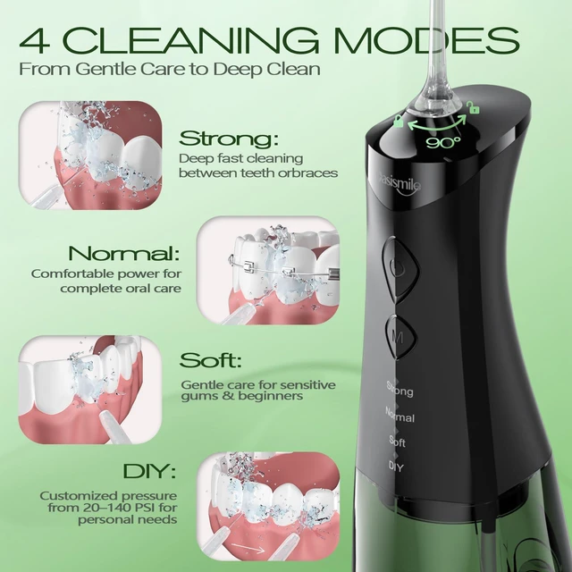 Alt view image 3 of 7 - C2 Water Flosser for Teeth, 350ML Cordless Oral Irrigator, Black | DIY Pressure, 4 Modes, 5 Jet Tips, Rechargeable Water Dental Pick for Braces, Sensitive Gums, IPX7 Waterproof for Home Travel