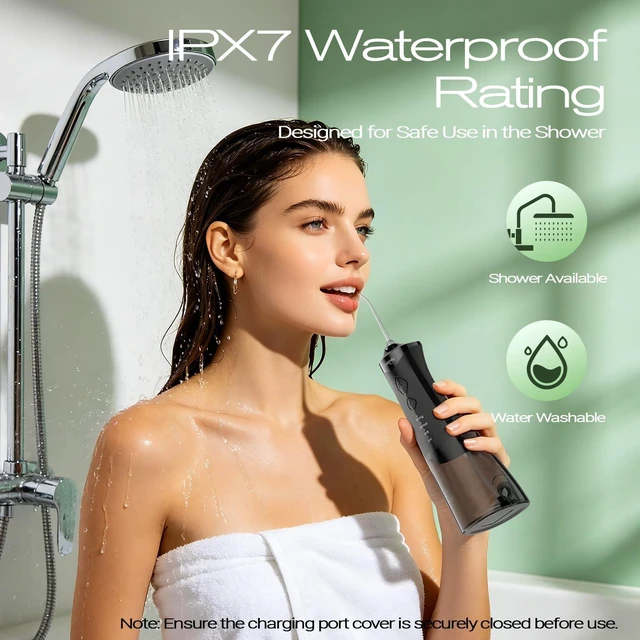 Alt view image 6 of 7 - C2 Water Flosser for Teeth, 350ML Cordless Oral Irrigator, Black | DIY Pressure, 4 Modes, 5 Jet Tips, Rechargeable Water Dental Pick for Braces, Sensitive Gums, IPX7 Waterproof for Home Travel
