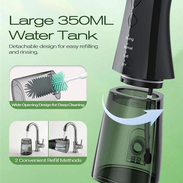 Alt view image 7 of 7 - C2 Water Flosser for Teeth, 350ML Cordless Oral Irrigator, Black | DIY Pressure, 4 Modes, 5 Jet Tips, Rechargeable Water Dental Pick for Braces, Sensitive Gums, IPX7 Waterproof for Home Travel