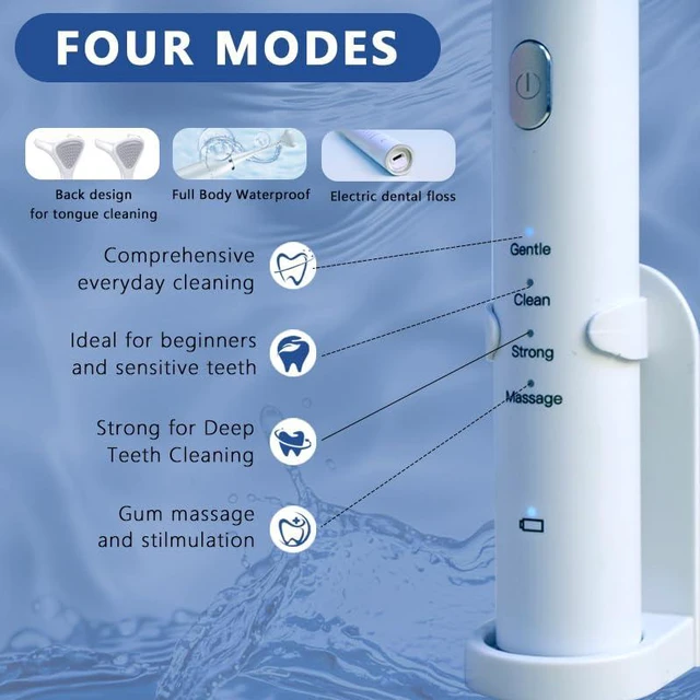 Alt view image 2 of 7 - Electric Dental Flosser - 4 Speed Rechargeable Ultrasonic Electric Flossing with 50 Replacement Heads, Portable Teeth Cleaning Tool for Gentle Gum Care & Tongue Cleaning,Fit Men & Women