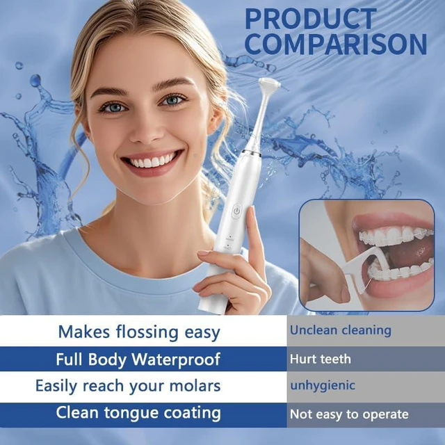 Alt view image 6 of 7 - Electric Dental Flosser - 4 Speed Rechargeable Ultrasonic Electric Flossing with 50 Replacement Heads, Portable Teeth Cleaning Tool for Gentle Gum Care & Tongue Cleaning,Fit Men & Women