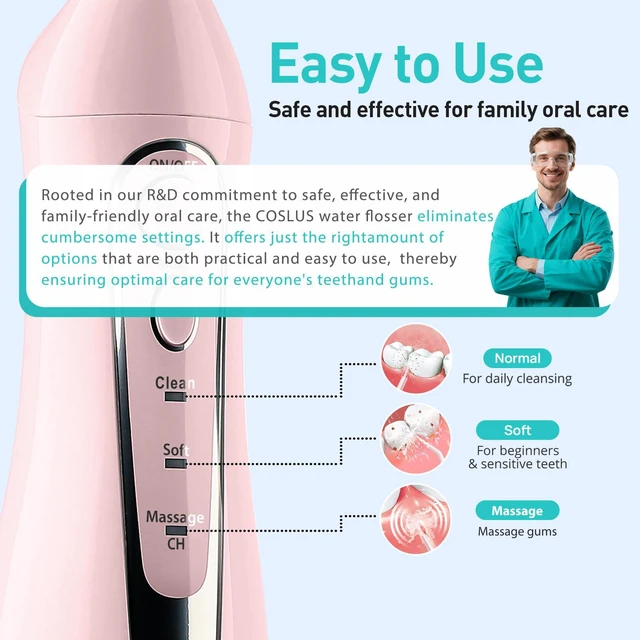 Alt view image 5 of 7 - ADA Accepted C20 Water Dental Flosser Teeth Pick, 300ML Larger Tank | Portable Rechargeable Oral Irrigator for Orthodontic & Sensitive Gums, Cordless for Travel, Family, Professional Set, Pink