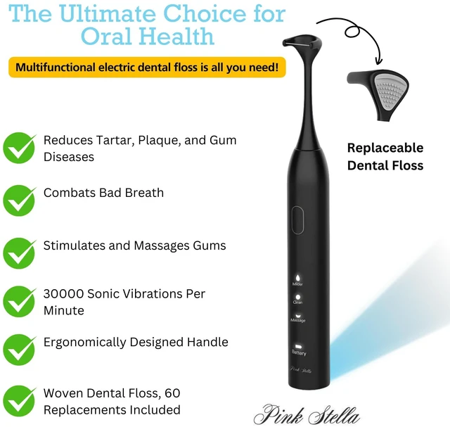 Alt view image 2 of 7 - Electric Dental Flosser| Tongue Scrapper| Gum Massager and Stimulator for Adults and Kids| 60 Reuseable Floss Heads| A Better Alternative to Water Flosser