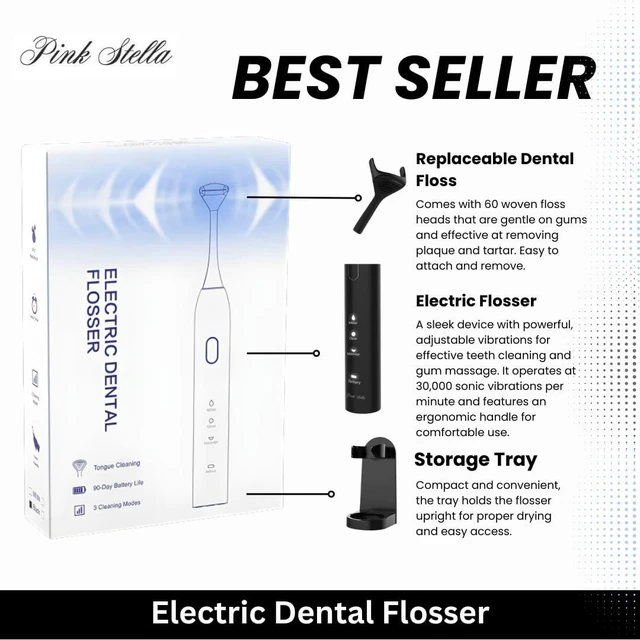 Alt view image 3 of 7 - Electric Dental Flosser| Tongue Scrapper| Gum Massager and Stimulator for Adults and Kids| 60 Reuseable Floss Heads| A Better Alternative to Water Flosser
