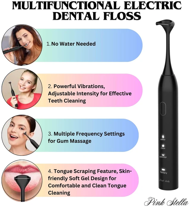 Alt view image 5 of 7 - Electric Dental Flosser| Tongue Scrapper| Gum Massager and Stimulator for Adults and Kids| 60 Reuseable Floss Heads| A Better Alternative to Water Flosser