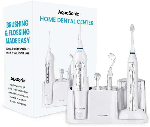 Main image of Home Dental Center Rechargeable Power Toothbrush & Smart Water Flosser - Complete Family Oral Care System - 10 Attachments and Tips Included - Various Modes & Timers (White)