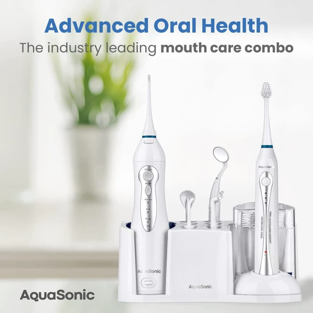 Alt view image 7 of 7 - Home Dental Center Rechargeable Power Toothbrush & Smart Water Flosser - Complete Family Oral Care System - 10 Attachments and Tips Included - Various Modes & Timers (White)