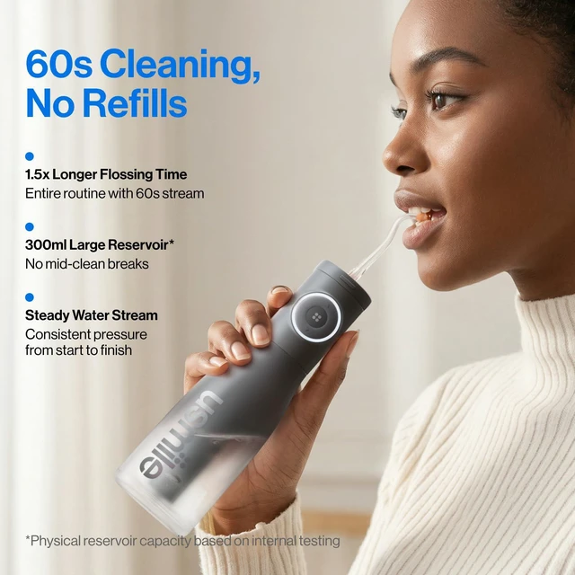 Alt view image 3 of 7 - C30 Cordless Water Flosser, 300ml Tank, 5 Modes, IPX7, Black | S-Shaped Nozzle, USB-C Rechargeable Portable Oral Irrigator for Braces, Sensitive Gums, Teeth Cleaner, Home & Travel