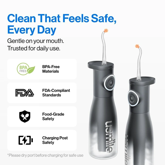 Alt view image 5 of 7 - C30 Cordless Water Flosser, 300ml Tank, 5 Modes, IPX7, Black | S-Shaped Nozzle, USB-C Rechargeable Portable Oral Irrigator for Braces, Sensitive Gums, Teeth Cleaner, Home & Travel