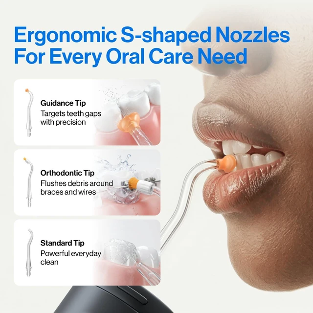 Alt view image 7 of 7 - C30 Cordless Water Flosser, 300ml Tank, 5 Modes, IPX7, Black | S-Shaped Nozzle, USB-C Rechargeable Portable Oral Irrigator for Braces, Sensitive Gums, Teeth Cleaner, Home & Travel