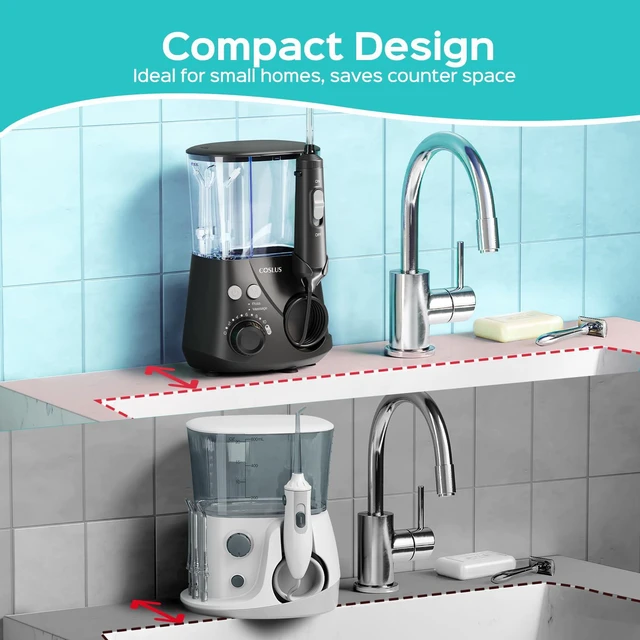 Alt view image 7 of 7 - E2 Advanced Water Dental Flosser Teeth, 2 Modes 12 Pressure Settings | Electric Pick for Orthodontic, Braces, Sensitive Gums - Home Use, 5 Jet Tips for Multiple Family Users, Black, Standard Set