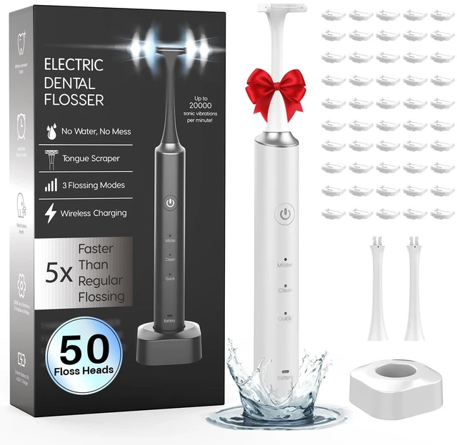 Main image of Electric Flosser for Teeth 3-in-1 Oral Care 50 Reusable Refills | 30° Oscillation 20,000 Vibrations 3+1 Modes Dentist Recommended 60-DAY Battery Cordless IPX7 Design for Home Travel Office