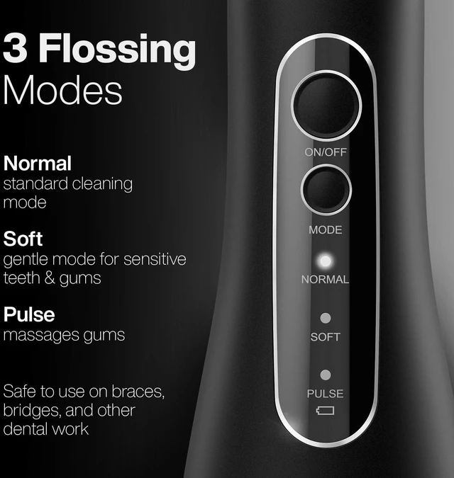 Alt view image 3 of 7 - Aqua Flosser PRO - Rechargeable Electric Cordless Water Flosser for Teeth, Gums & Tongue - Waterproof Modern Design, 300ml Large Tank, 3 Modes, 6 Jet Tips, Deluxe Tongue Nozzle - Black