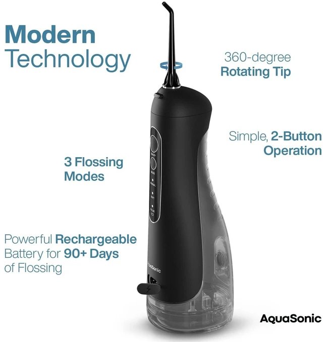 Alt view image 4 of 7 - Aqua Flosser PRO - Rechargeable Electric Cordless Water Flosser for Teeth, Gums & Tongue - Waterproof Modern Design, 300ml Large Tank, 3 Modes, 6 Jet Tips, Deluxe Tongue Nozzle - Black