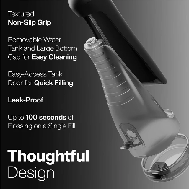 Alt view image 5 of 7 - Aqua Flosser PRO - Rechargeable Electric Cordless Water Flosser for Teeth, Gums & Tongue - Waterproof Modern Design, 300ml Large Tank, 3 Modes, 6 Jet Tips, Deluxe Tongue Nozzle - Black