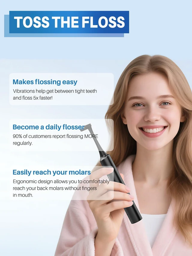 Alt view image 3 of 7 - Electric Flosser for Teeth, Electric Dental Flosser, Adults, Braces | Electric flossers for adults teens with 20,000 VPM sonic 3 modes 50 reusable heads IPX7 Waterproof Cordless 60-day battery