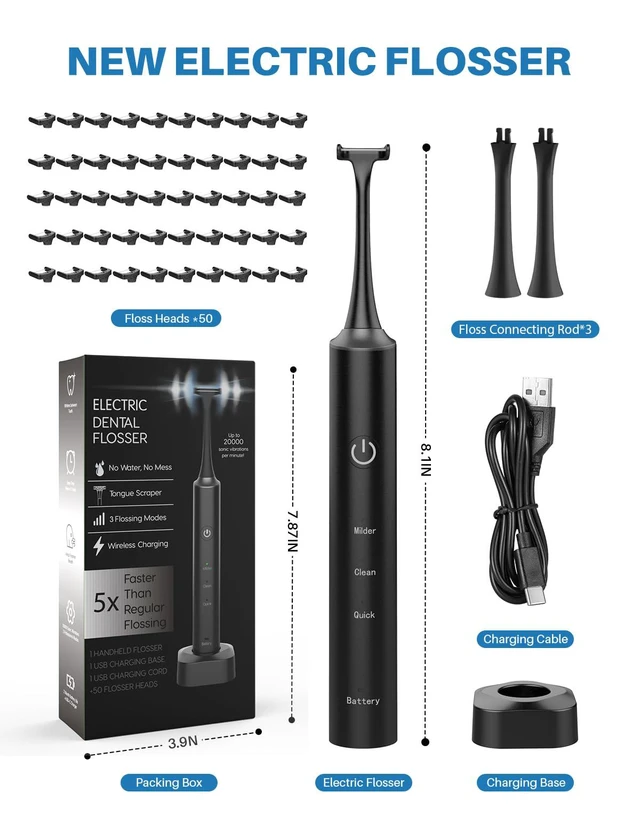 Alt view image 7 of 7 - Electric Flosser for Teeth, Electric Dental Flosser, Adults, Braces | Electric flossers for adults teens with 20,000 VPM sonic 3 modes 50 reusable heads IPX7 Waterproof Cordless 60-day battery