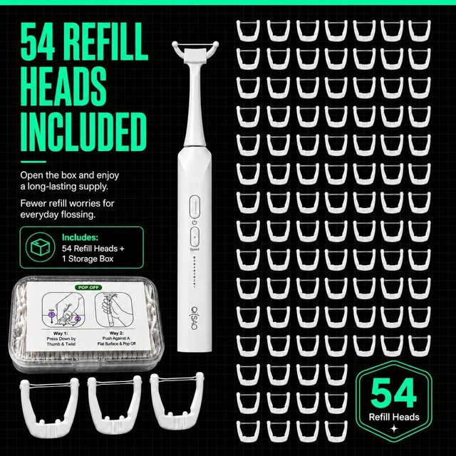 Alt view image 6 of 7 - Dual-Line Electric Flosser, 54 Refills Heads, 5 Modes, White | Easy-Glide Dual-Line Design with 5 Modes. Portable and Rechargeable for Gentle Daily Oral Care, Shower and Travel