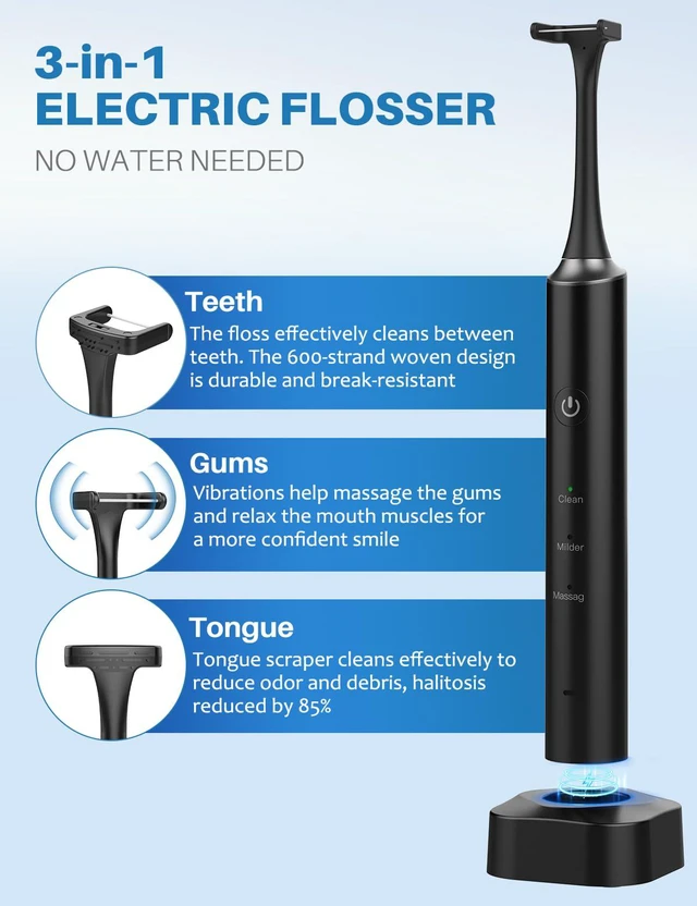 Alt view image 6 of 7 - Electric Flosser for Teeth, Electric Dental Flosser, Adults, Braces | Electric flossers for adults teens with 20,000 VPM sonic 3 modes 50 reusable heads IPX7 Waterproof Cordless 60-day battery