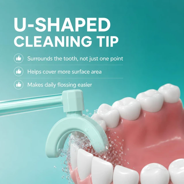 Alt view image 2 of 7 - Water Flosser, Cordless Advanced Dental Flosser Pick for Teeth-5 Jet Tips | U-Type 360° Cleaning & LED Display,350ML Tank,5 Cleaning Modes,USB-C,Water Flosser for Braces, Sensitive Gums & Travel