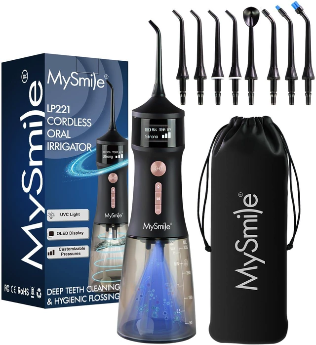 Main image of LP221 Cordless Water Flossers for Teeth w/UVC Light & OLED Display | 335ML 4 Modes Water Jet Dental Picks for Teeth Cleaning, Water Flossing, Gum & Braces Care, Home & Travel Use, Midnight Black