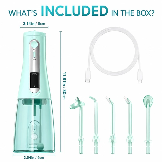 Alt view image 7 of 7 - Water Flosser, Cordless Advanced Dental Flosser Pick for Teeth-5 Jet Tips | U-Type 360° Cleaning & LED Display,350ML Tank,5 Cleaning Modes,USB-C,Water Flosser for Braces, Sensitive Gums & Travel