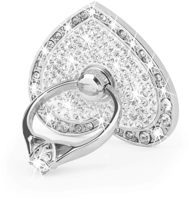 Main image of Bling Heart Phone Ring Stand, Crystal Rhinestone Sparkly Finger Grip Holder | Jewelry Style 360° Rotating Ring Kickstand Holder, Removable Washable Metal Phone Grip for All Smartphones
