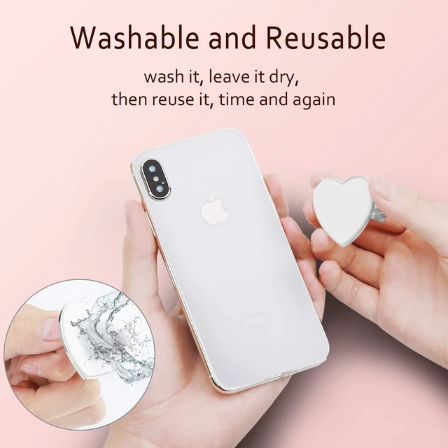 Alt view image 4 of 7 - Bling Heart Phone Ring Stand, Crystal Rhinestone Sparkly Finger Grip Holder | Jewelry Style 360° Rotating Ring Kickstand Holder, Removable Washable Metal Phone Grip for All Smartphones
