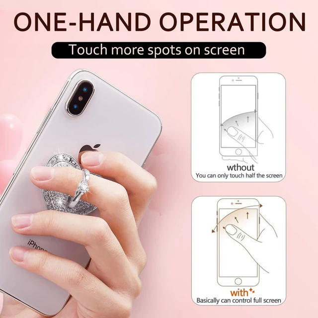 Alt view image 5 of 7 - Bling Heart Phone Ring Stand, Crystal Rhinestone Sparkly Finger Grip Holder | Jewelry Style 360° Rotating Ring Kickstand Holder, Removable Washable Metal Phone Grip for All Smartphones