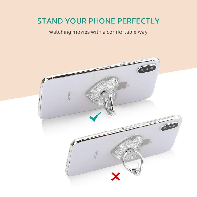 Alt view image 6 of 7 - Bling Heart Phone Ring Stand, Crystal Rhinestone Sparkly Finger Grip Holder | Jewelry Style 360° Rotating Ring Kickstand Holder, Removable Washable Metal Phone Grip for All Smartphones