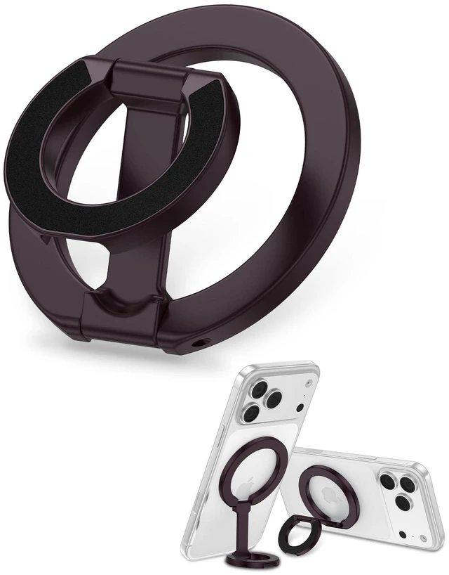Main image of MagSafe Finger Ring Phone Holder with Kickstand Dual-Sided Magnet Gym Grip for iPhone 17e/17 Pro Max/Air/16e/16 Plus/15/14/13/12 Samsung Galaxy & Pixel, Stick-On for MagSafe Car Mount, Metal Surfaces