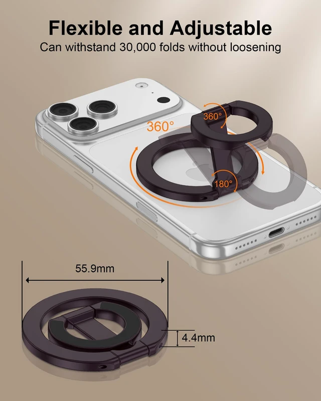 Alt view image 3 of 7 - MagSafe Finger Ring Phone Holder with Kickstand Dual-Sided Magnet Gym Grip for iPhone 17e/17 Pro Max/Air/16e/16 Plus/15/14/13/12 Samsung Galaxy & Pixel, Stick-On for MagSafe Car Mount, Metal Surfaces