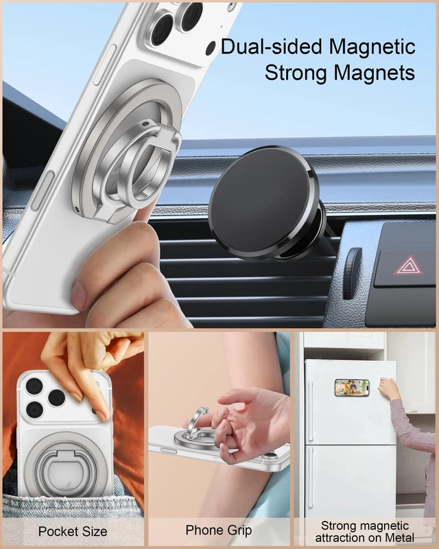 Alt view image 2 of 7 - Magnetic Phone Grip Stand for Back of Phone, Pixel 10 Pro Snap Ring Holder Google Ring Stand, Dual-Sided MagSafe Finger Loop Handle Grip, iPhone 17e 17 Pro Max Mag Safe Holder for Car Mount, Desk, Gym