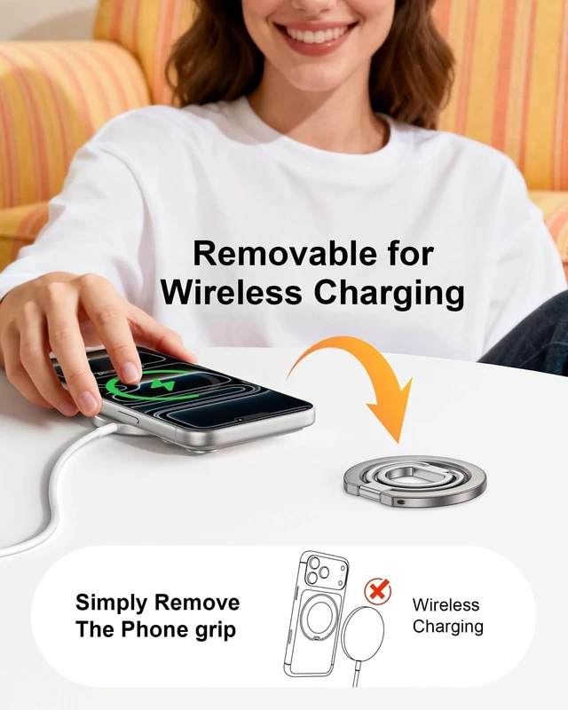 Alt view image 4 of 7 - Magnetic Phone Grip Stand for Back of Phone, Pixel 10 Pro Snap Ring Holder Google Ring Stand, Dual-Sided MagSafe Finger Loop Handle Grip, iPhone 17e 17 Pro Max Mag Safe Holder for Car Mount, Desk, Gym