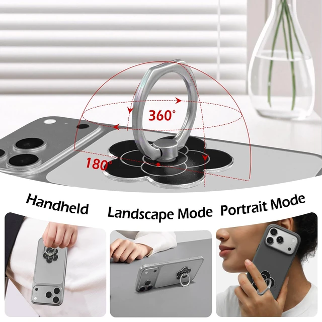 Alt view image 4 of 6 - Phone Rings for Back of Phone Flower Cell Phone Ring Holder Stand Finger Kickstand 360 Rotation Universal Ring Grip Holder Compatible with Smartphones Mobile Phone Case Accessories (Black)