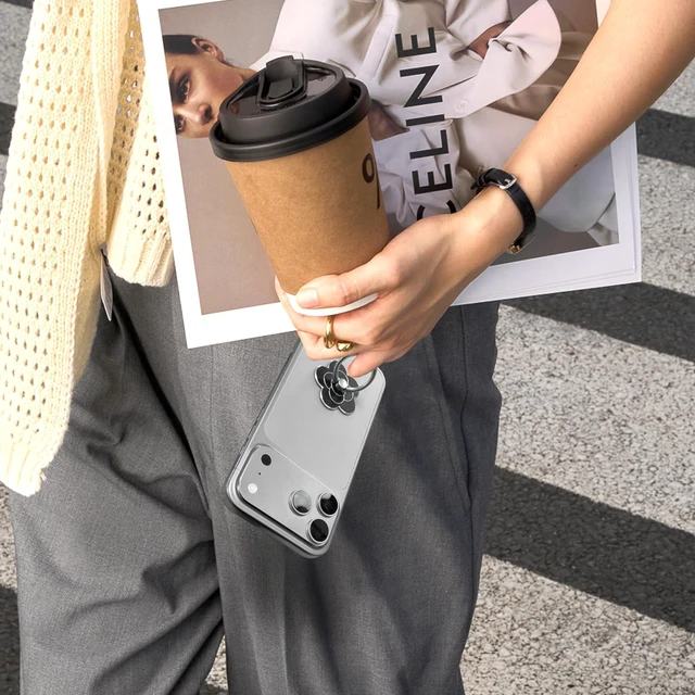 Alt view image 5 of 6 - Phone Rings for Back of Phone Flower Cell Phone Ring Holder Stand Finger Kickstand 360 Rotation Universal Ring Grip Holder Compatible with Smartphones Mobile Phone Case Accessories (Black)