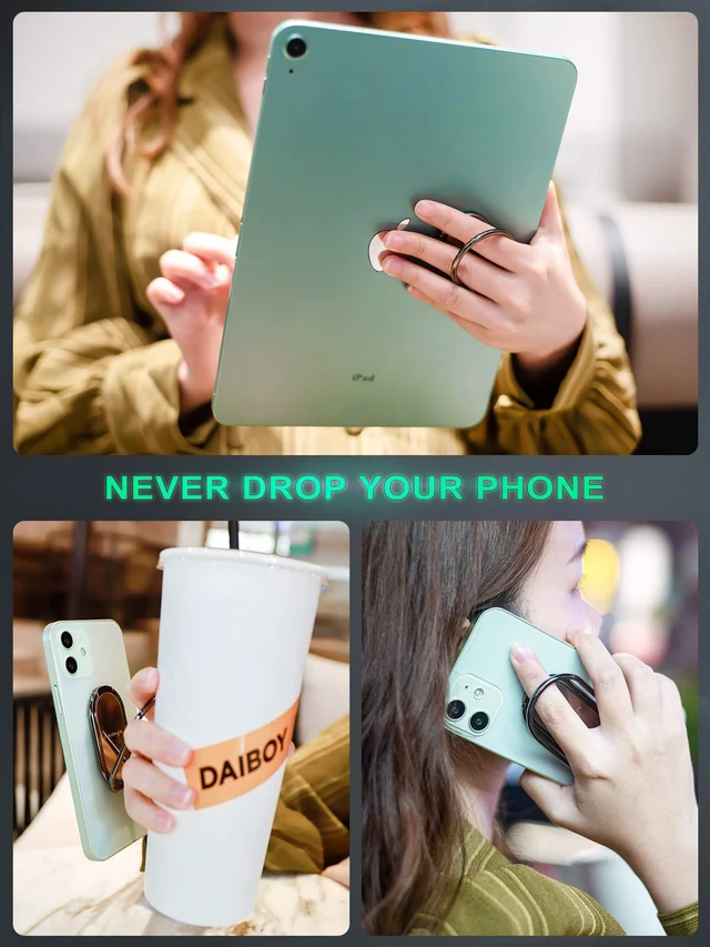 Alt view image 2 of 7 - Phone Ring Holder Finger Kickstand 360°Rotation Cellphone Back Grip Foldable Cell Phone Stand for Desk Compatible with iPhone iPad Smartphones Tablets (Gun Black)