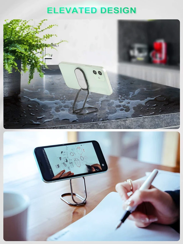 Alt view image 3 of 7 - Phone Ring Holder Finger Kickstand 360°Rotation Cellphone Back Grip Foldable Cell Phone Stand for Desk Compatible with iPhone iPad Smartphones Tablets (Gun Black)