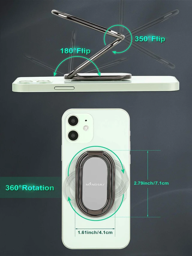 Alt view image 4 of 7 - Phone Ring Holder Finger Kickstand 360°Rotation Cellphone Back Grip Foldable Cell Phone Stand for Desk Compatible with iPhone iPad Smartphones Tablets (Gun Black)