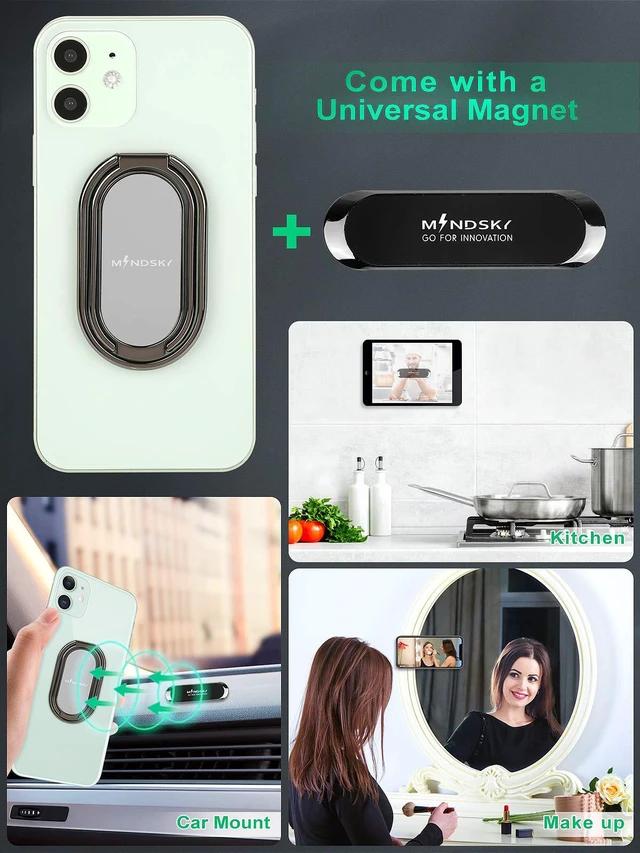 Alt view image 6 of 7 - Phone Ring Holder Finger Kickstand 360°Rotation Cellphone Back Grip Foldable Cell Phone Stand for Desk Compatible with iPhone iPad Smartphones Tablets (Gun Black)