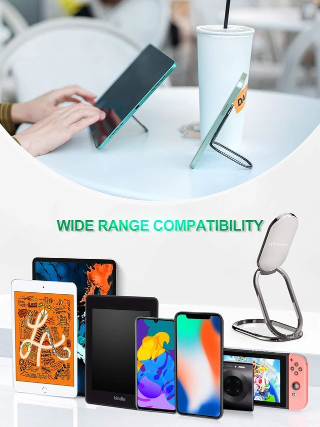 Alt view image 7 of 7 - Phone Ring Holder Finger Kickstand 360°Rotation Cellphone Back Grip Foldable Cell Phone Stand for Desk Compatible with iPhone iPad Smartphones Tablets (Gun Black)