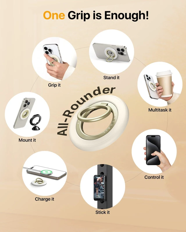Alt view image 2 of 7 - 2026 3rd Gen Stability Magnetic Phone Ring Grip for MagSafe, White | Stronger 2-Sided Magnetic, 360° Rotation Cell Phone Ring Holder for MagSafe Accessories, iPhone 17 Pro Max Air 16/15/14/13/12